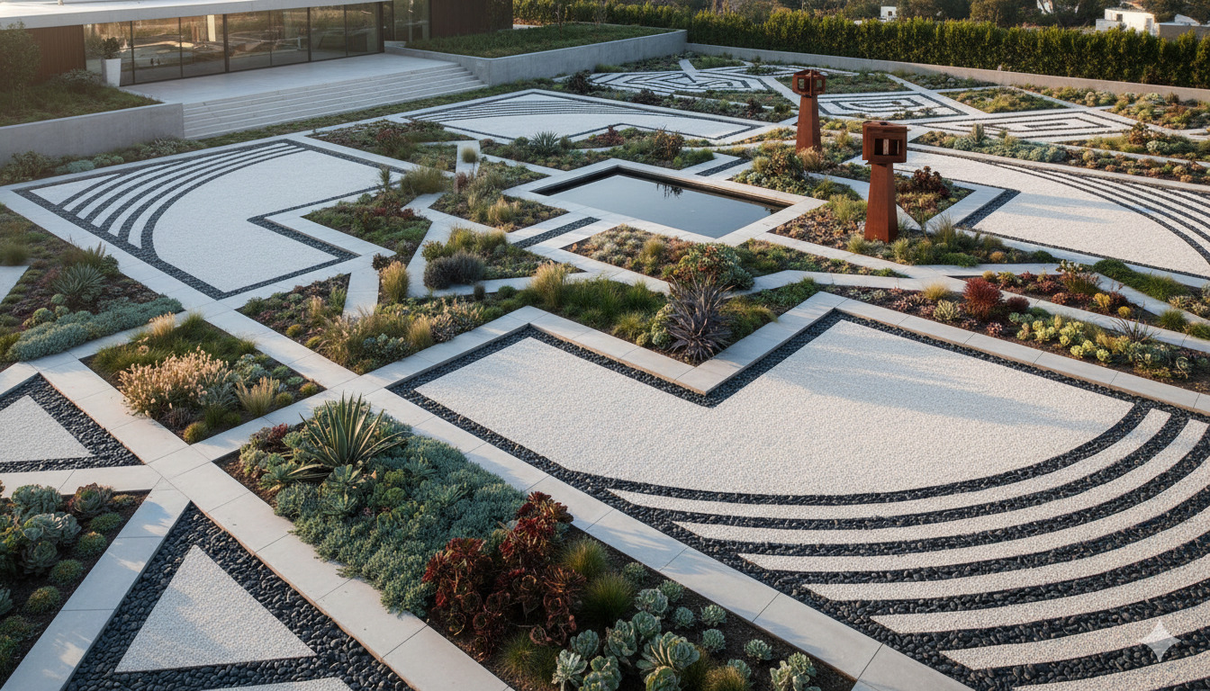 Modern landscape design with geometric patterns